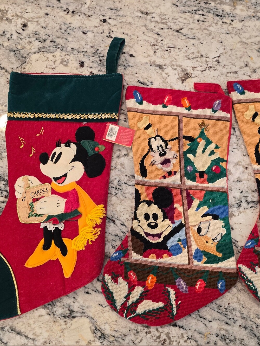 90s VINTAGE Disney Red & Green Mickey and Friends Holiday Stockings
